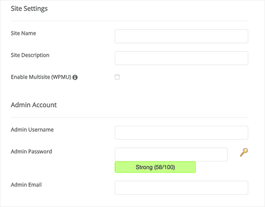 configuración del sitio softaculous