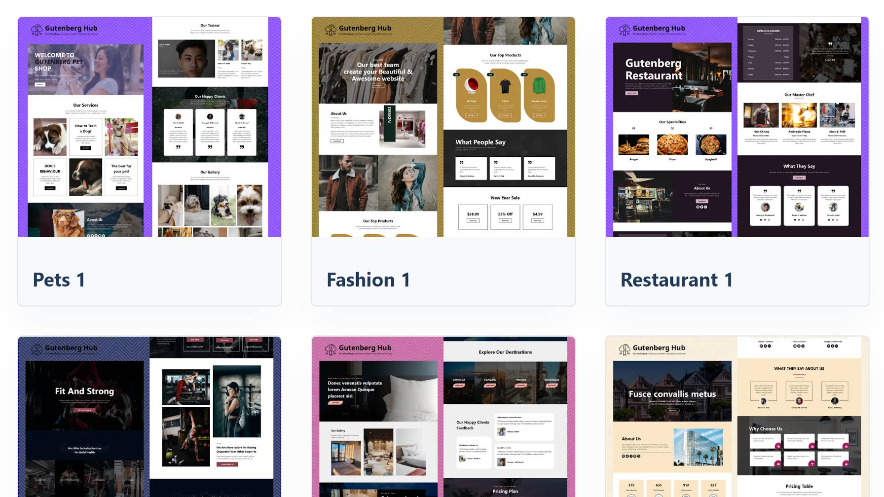 Archivo de plantillas de página de destino de Gutenberg Hub.