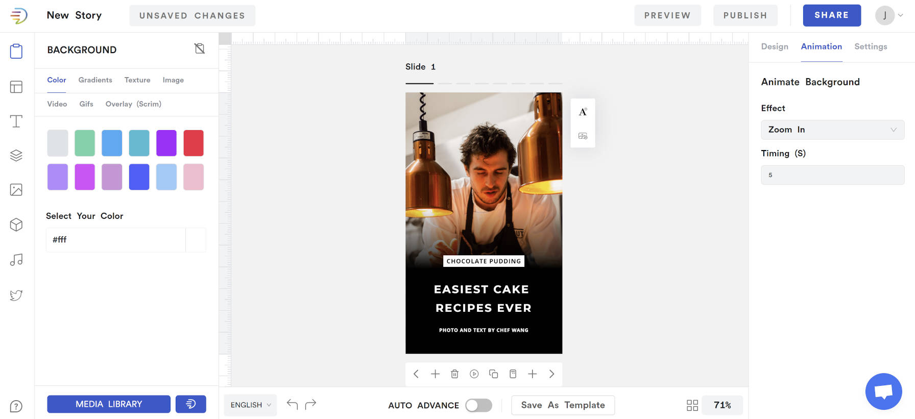 MakeStoriesWordPressプラグインエディター。