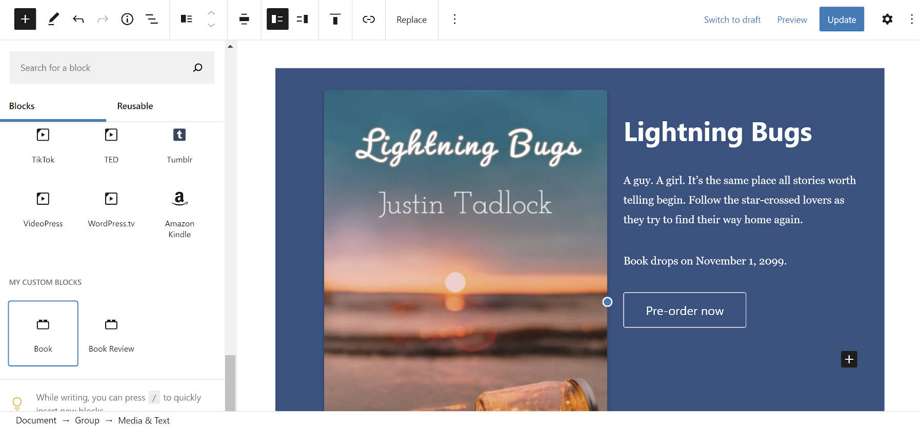 Blocos personalizados criados com o EditorPlus no insersor de blocos.