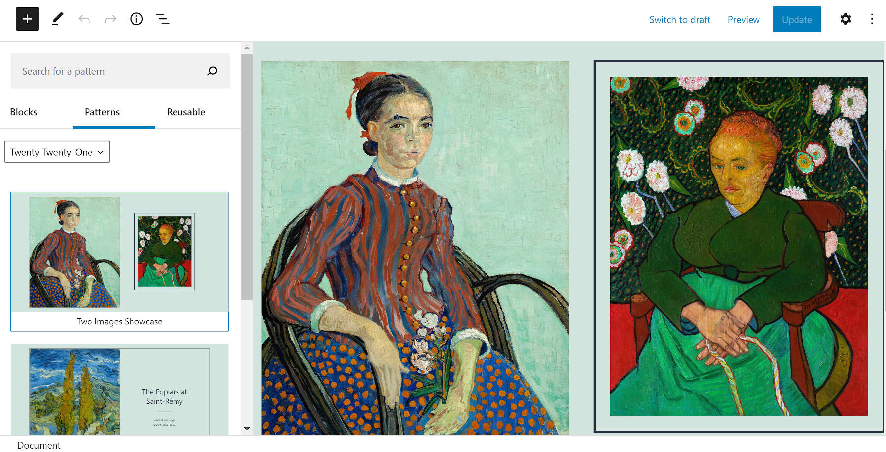 Sélectionnez la liste déroulante des catégories de modèles de blocs.