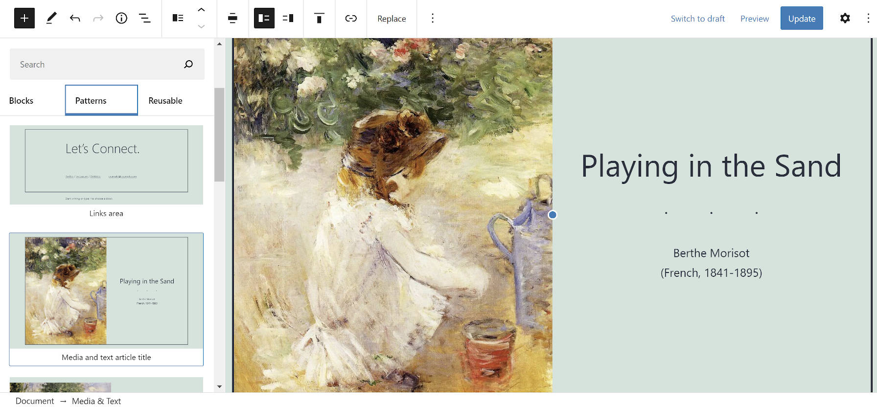 Motifs de bloc dans le thème Twenty Twenty-One.