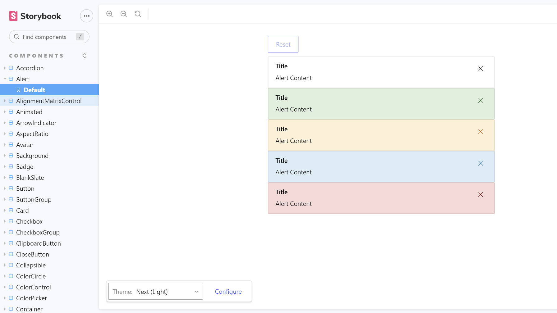 Screenshot del componente "Avviso" nello Storybook dei componenti di G2.
