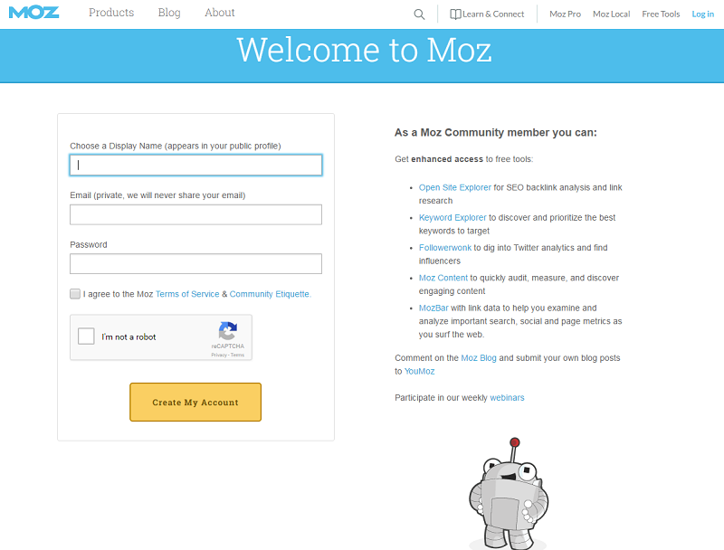 一個清晰簡單的註冊頁面示例