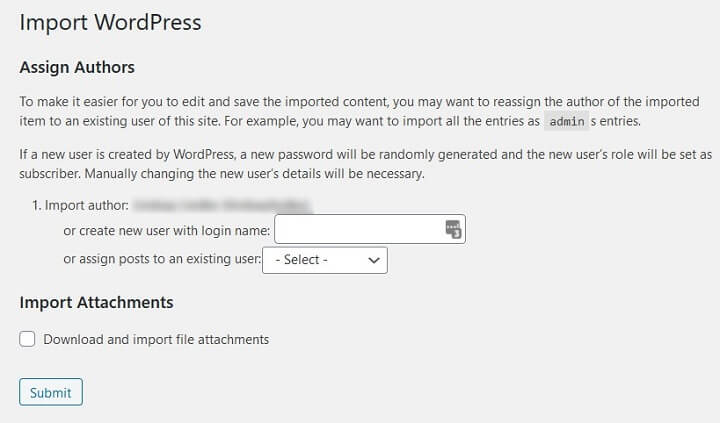 นำเข้าผู้เขียน wordpress และไฟล์แนบ