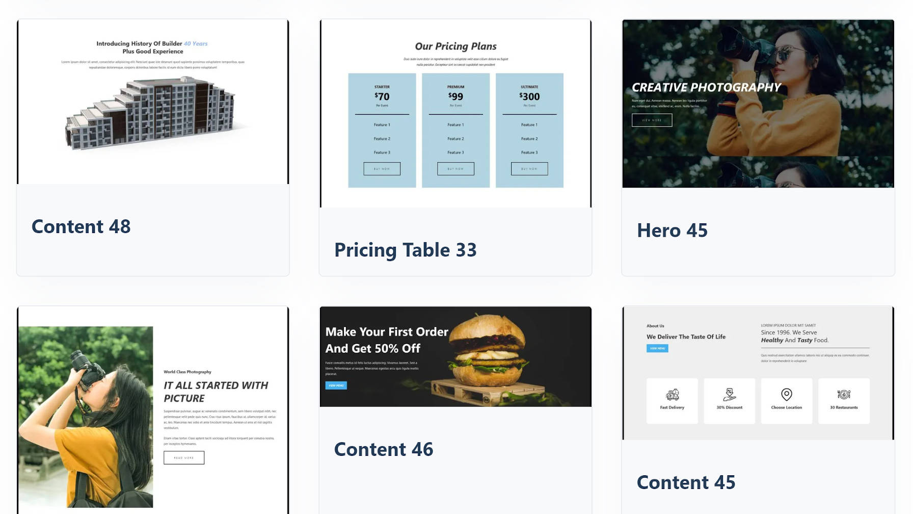 ブロックパターンのグーテンベルクハブグリッド。