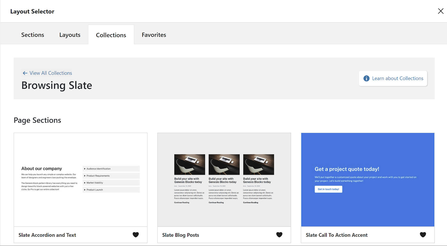 GenesisBlocksコレクションから選択するポップアップオーバーレイ。