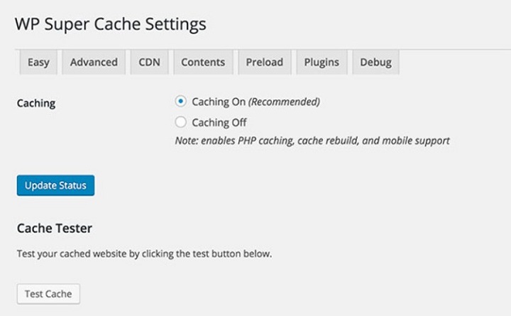 wp super cache settings