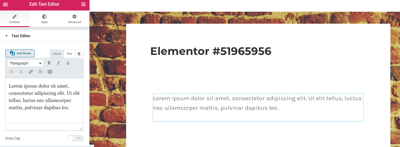 Divi vs Elementor: comenzi de text Elementor