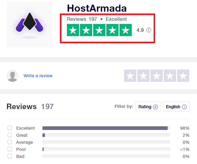 HostArmadaトラストパイロットレビュー