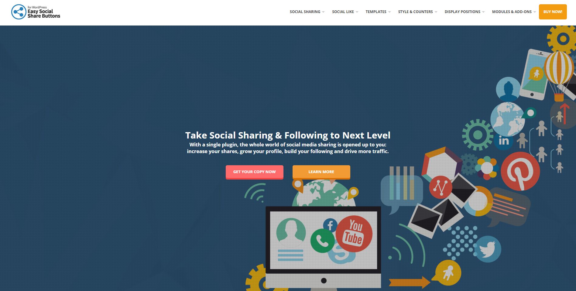 Botões fáceis de compartilhamento social