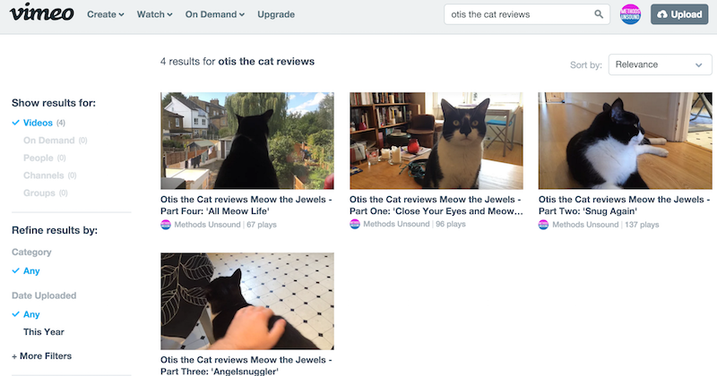 otis the cat รีวิวในวิดีโอบน Vimeo