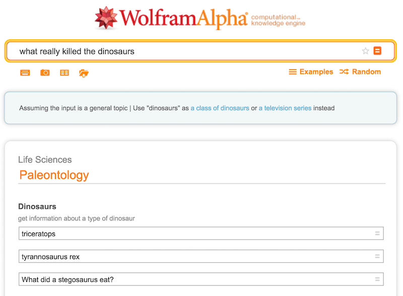 สิ่งที่ฆ่าไดโนเสาร์ Wolfram Alpha