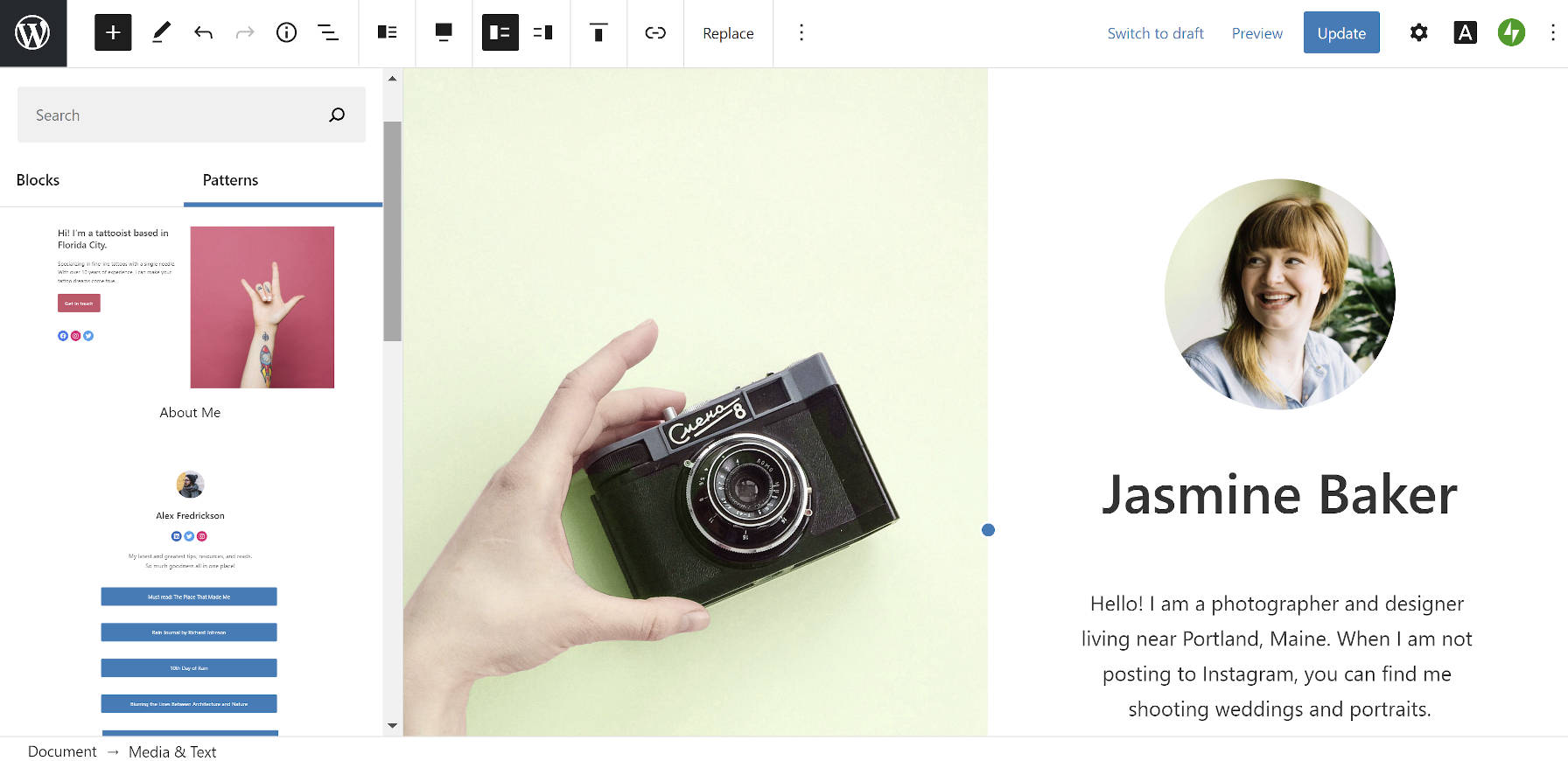 Паттерн разделения экрана в теме WordPress Blank Canvas.