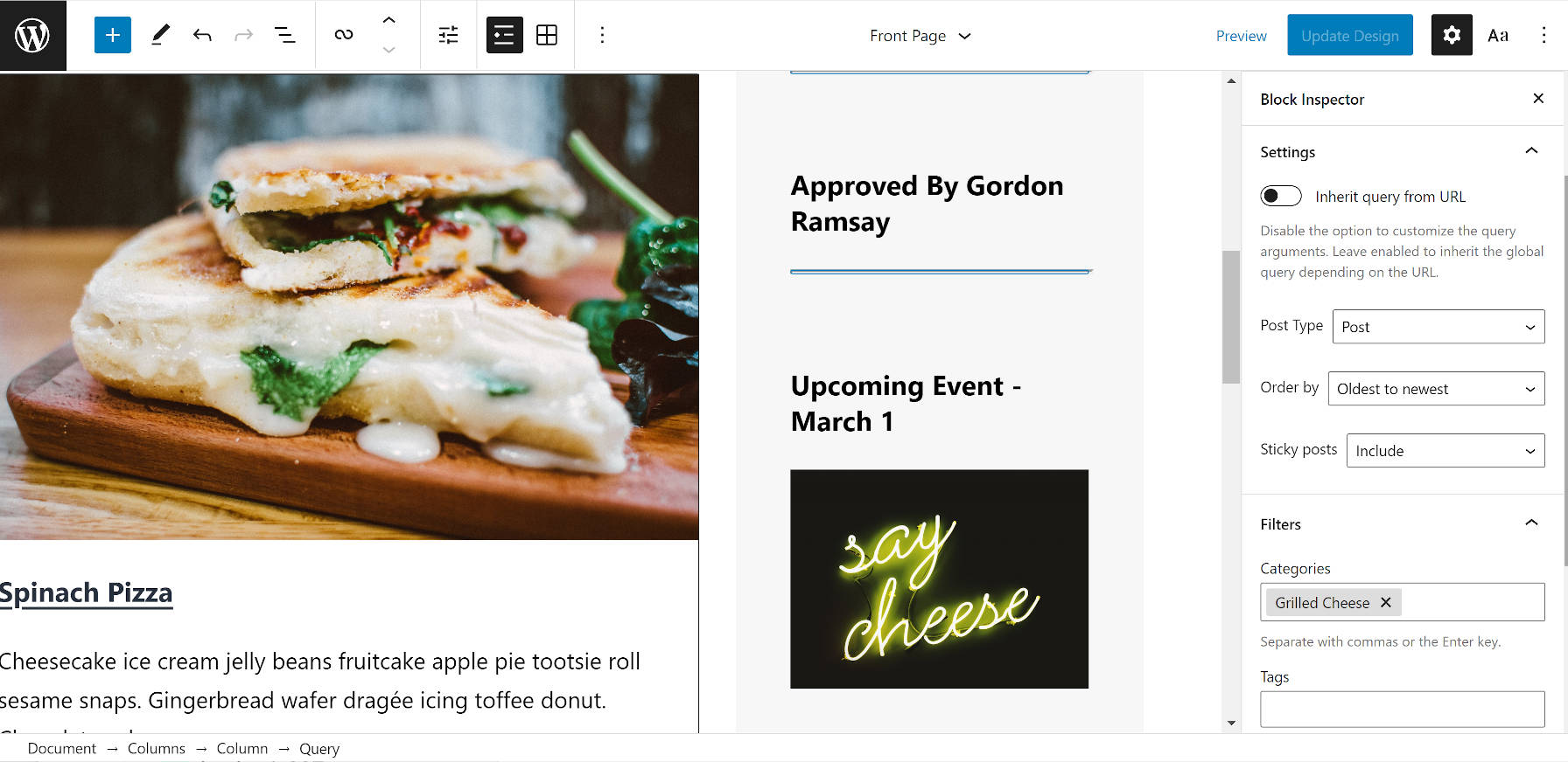 การใช้บล็อก Query ในตัวแก้ไขไซต์ WordPress