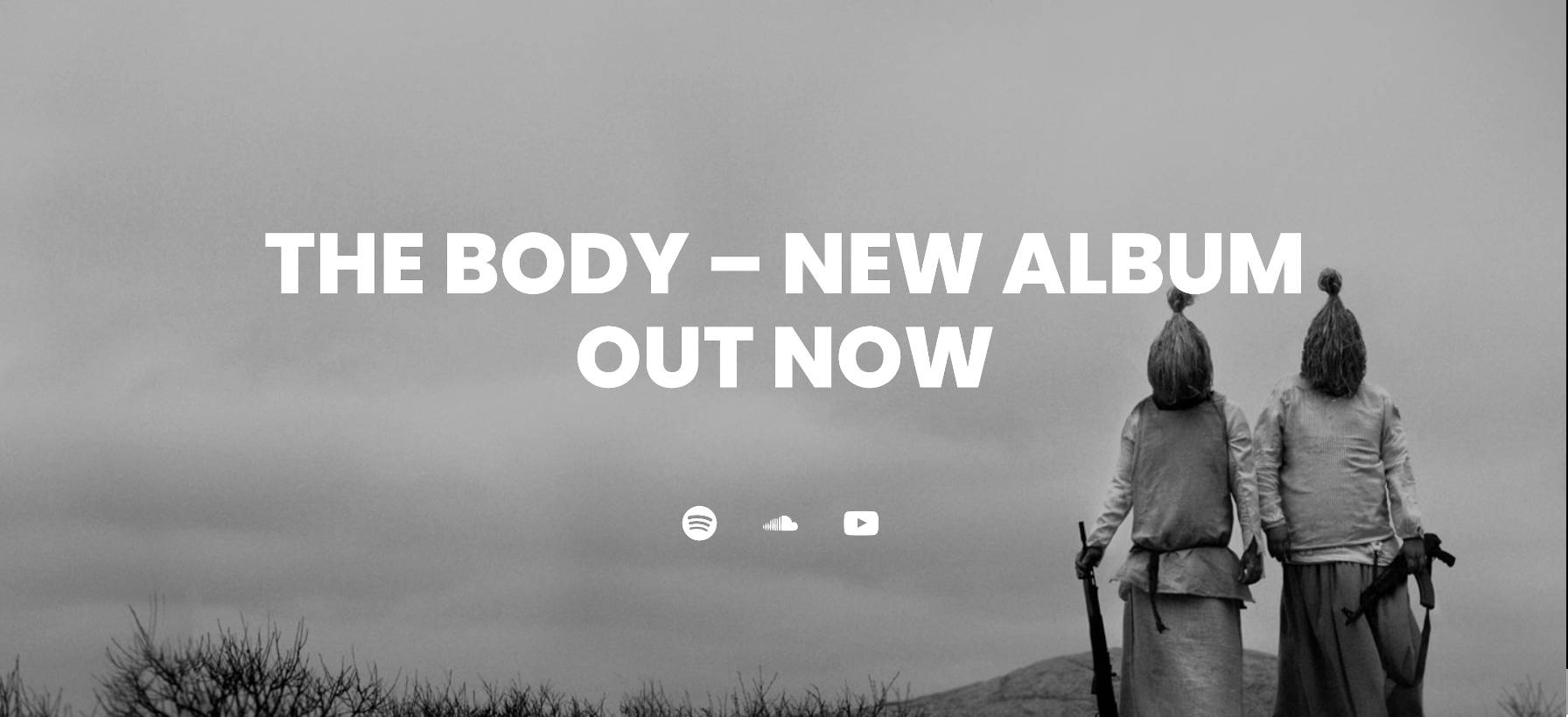 Cover-Block mit einem Musikalbum-Hintergrund und einem Abschnitt mit sozialen Symbolen.