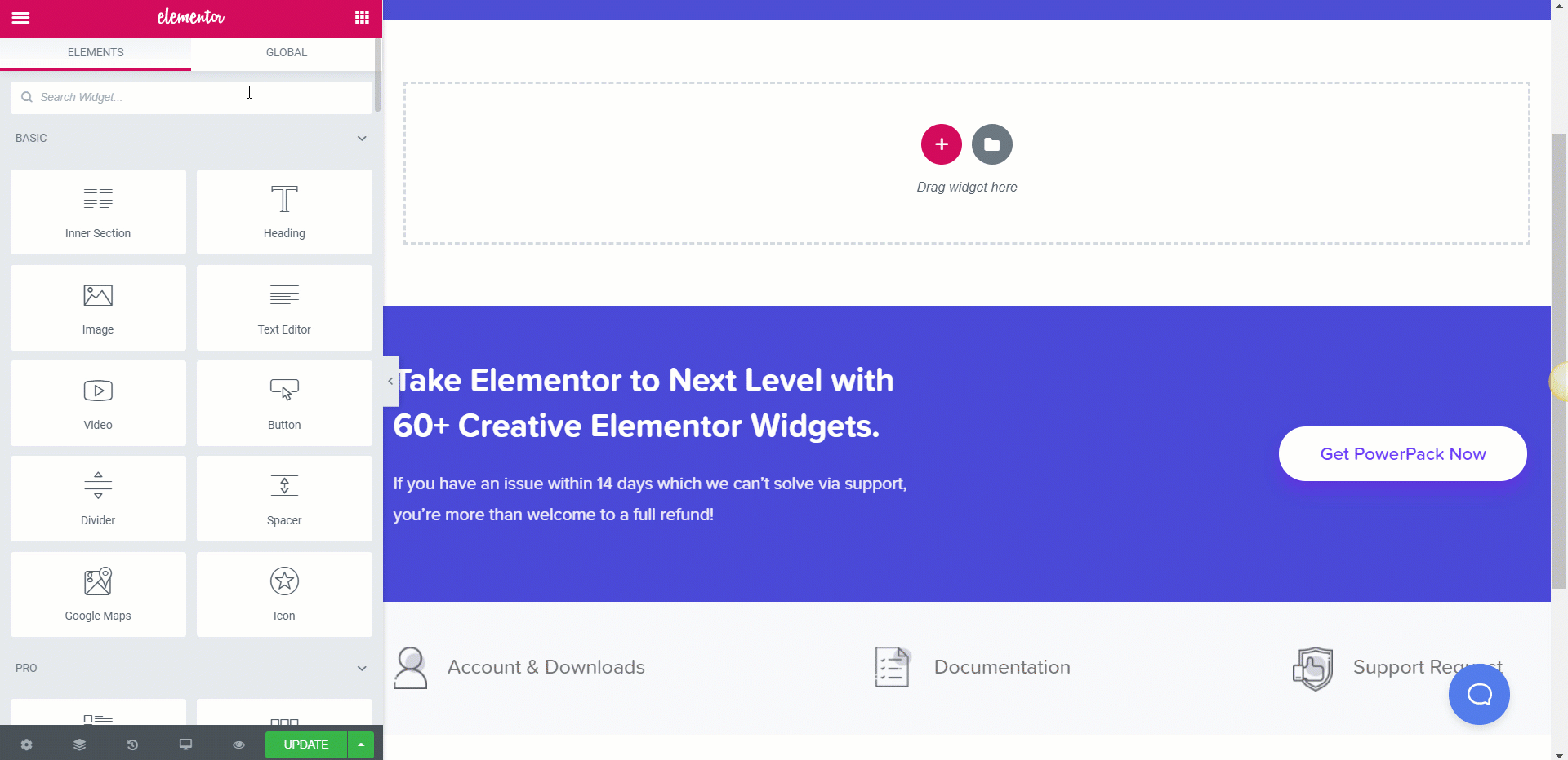 Coupons Elementor : Section Contenu :