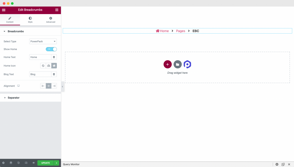 Widżet elementu Breadcrumbs PowerPack PowerPack’s Breadcrumbs Elementor widget