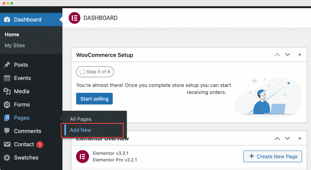 Créer une nouvelle page à partir du tableau de bord WordPress