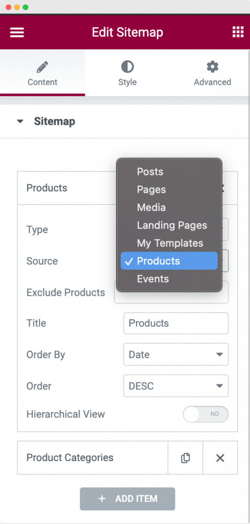 Choisissez la "Source" du plan du site
