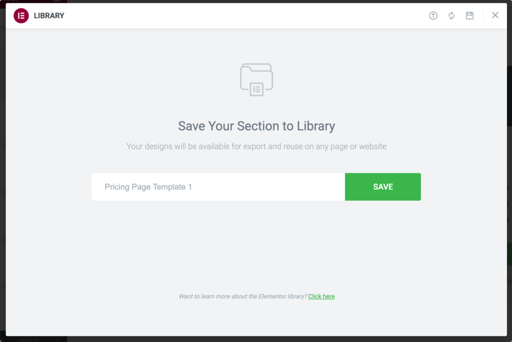 enregistrer la section de la page de tarification en tant que modèle