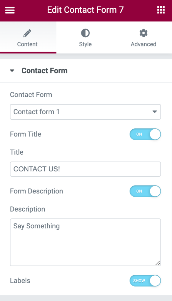 descrierea titlului personalizat și opțiunea de etichetă în formularul de contact 7