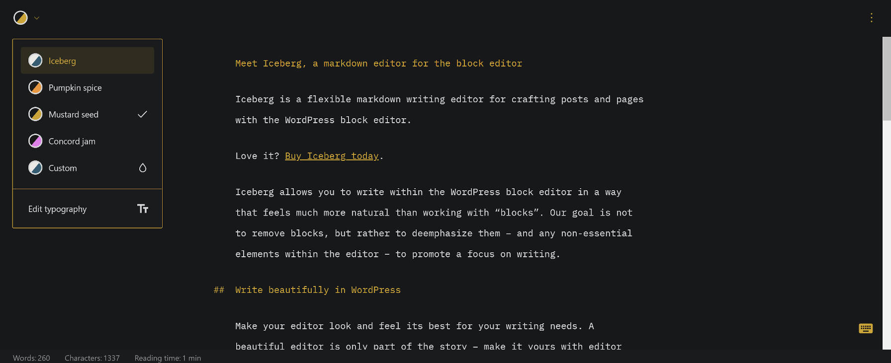 Iceberg Editor 插件,展示其 Markdown 編輯功能。