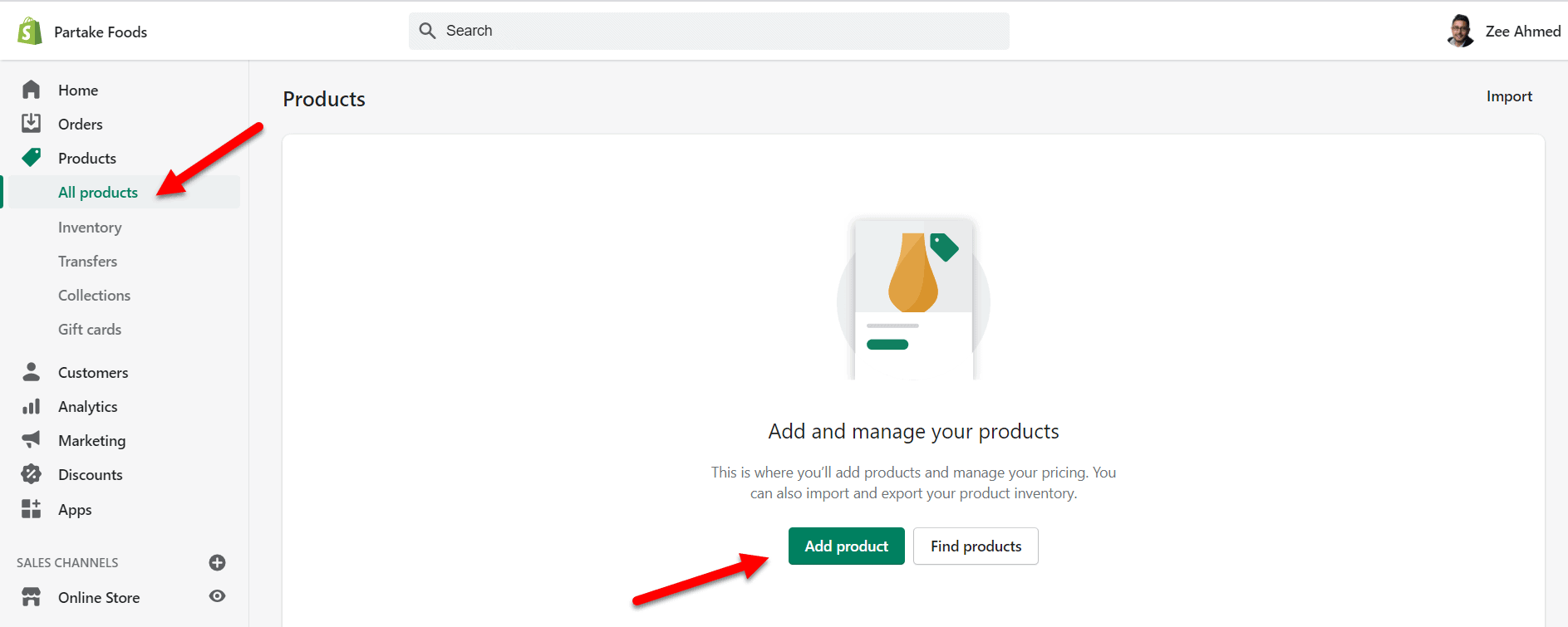 Shopify aggiungi l'opzione del prodotto