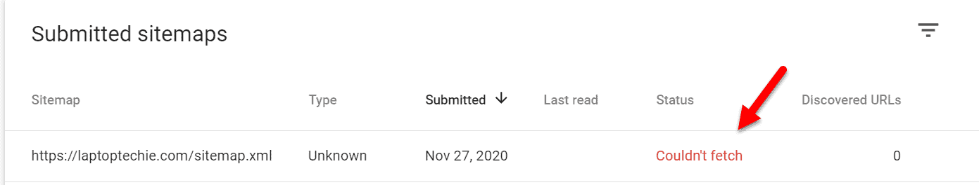 Errore della mappa del sito di Google Search Console