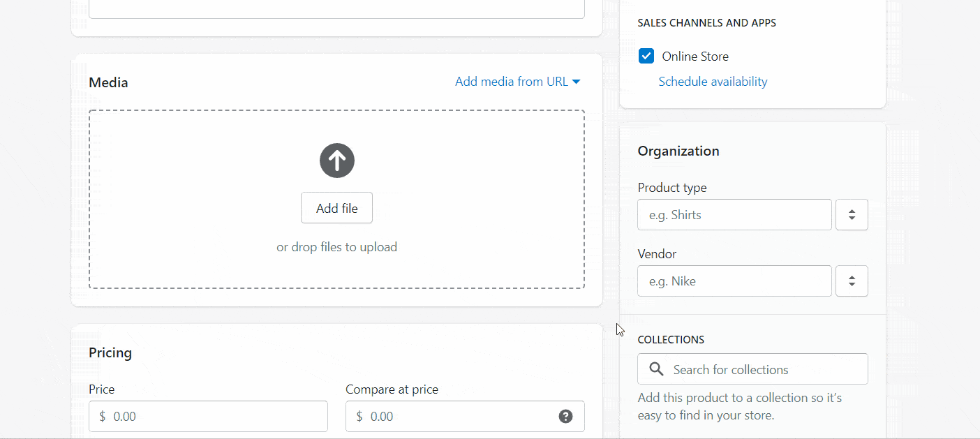 Sezione media di Shopify