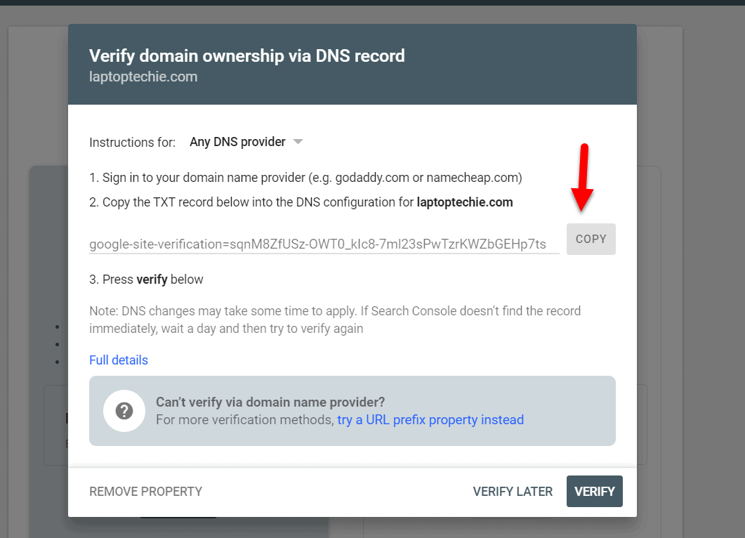 Record txt di Google Search Console