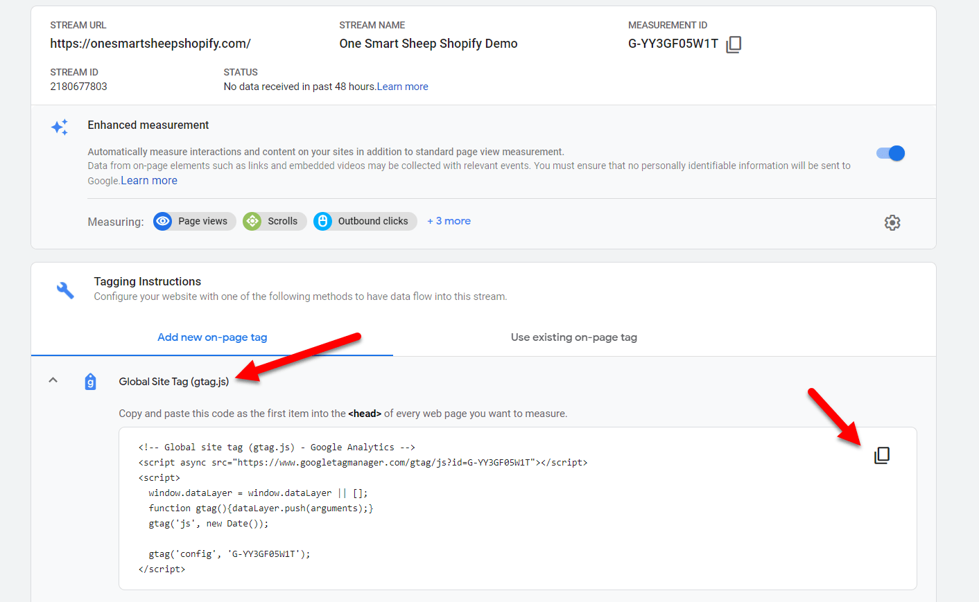 Tag globale del sito di Google Analytics