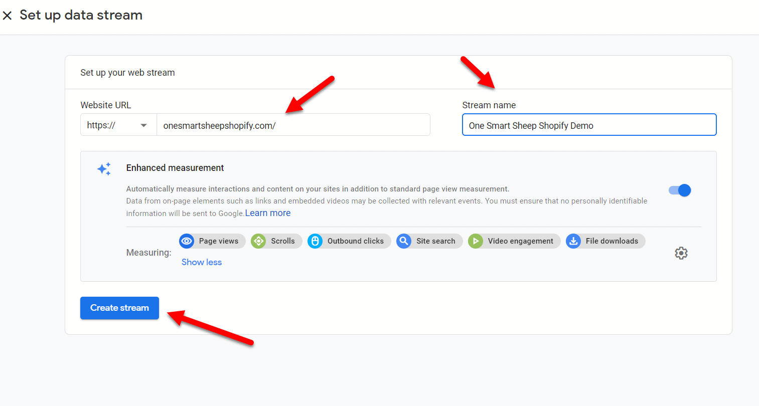 Google Analytics ha impostato il flusso di dati