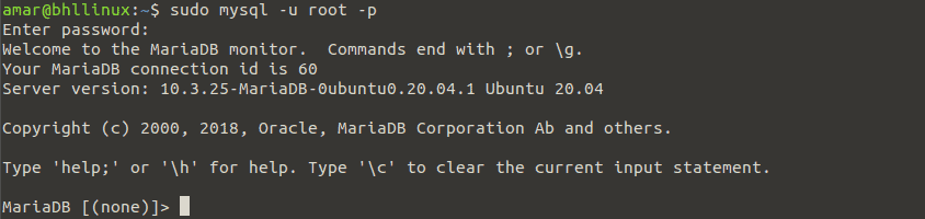 MariaDBデータベースシェルにログインする