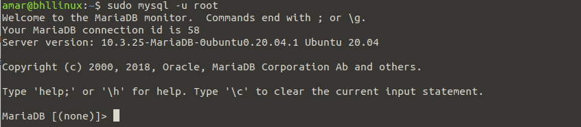 UbuntuLinuxでMariaDBシェルに入る