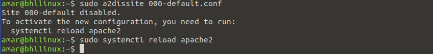 デフォルトの仮想ホストを無効にしてapache2をリロードする