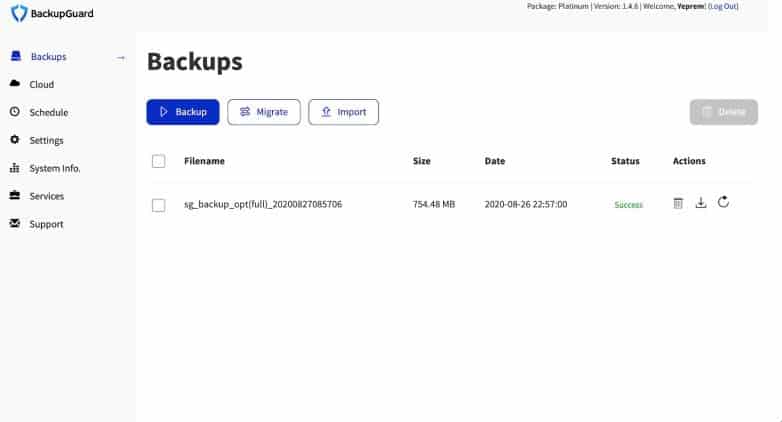 BackupGuardダッシュボード