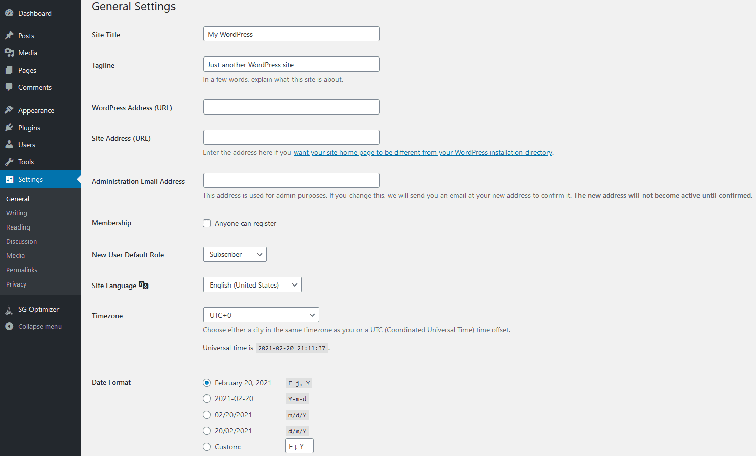 การตั้งค่าทั่วไปของ WordPress