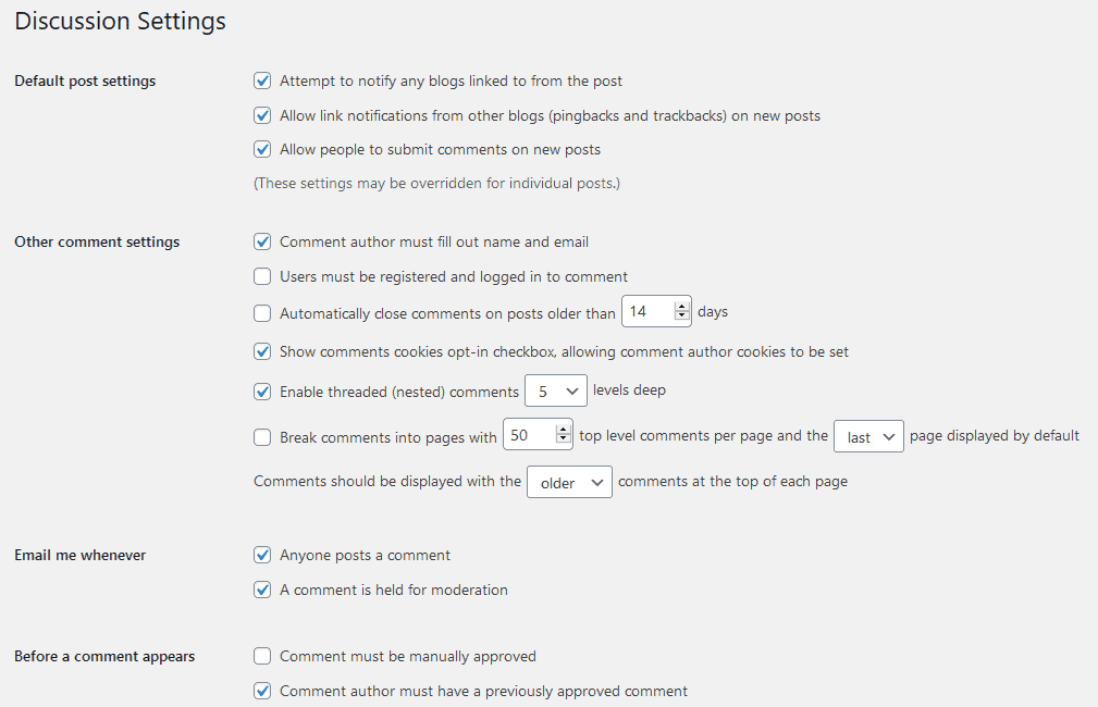 การตั้งค่าการสนทนา WordPress