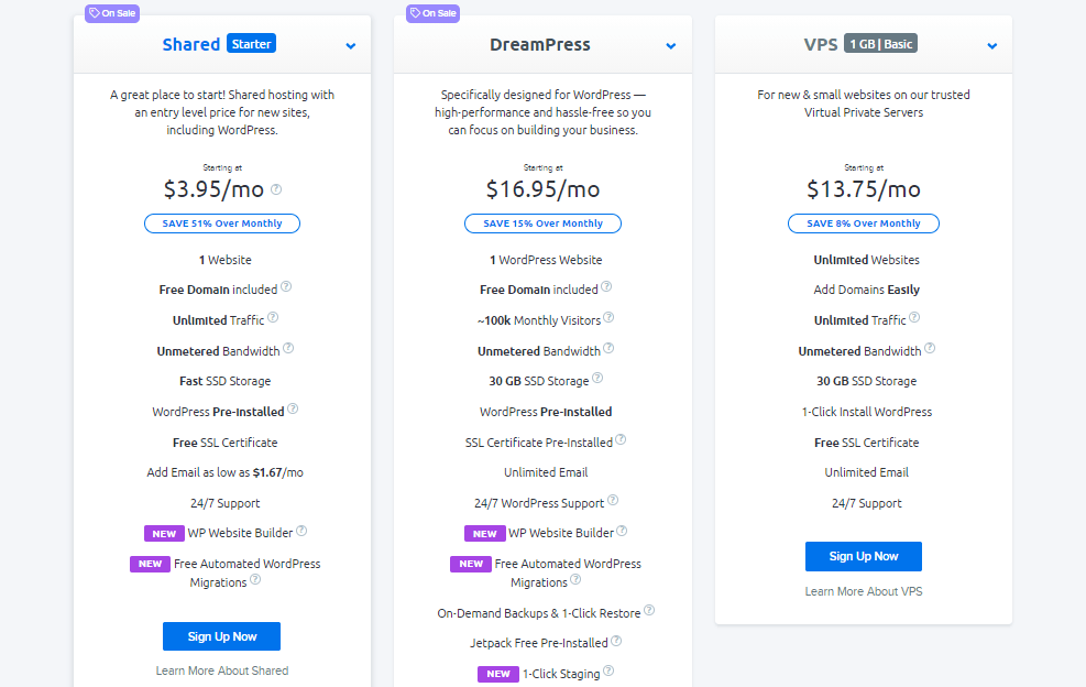 ตัวเลือกโฮสติ้ง Dreamhost