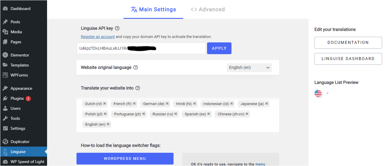 Pengaturan plugin bahasa