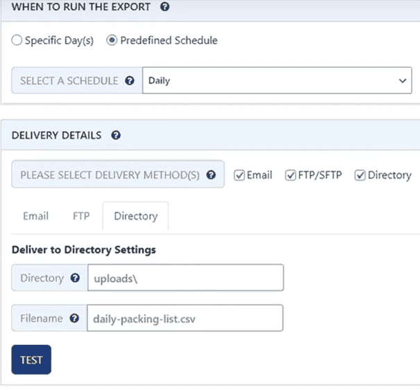 خيار اختبار WooCommerce Order Export Pro
