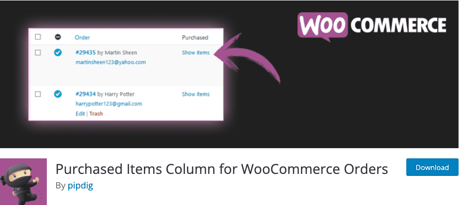 WooCommerce注文の購入アイテム列