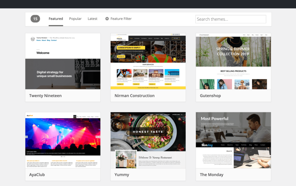 WordPress Theme Directory مع سمات أكثر من Squarespace