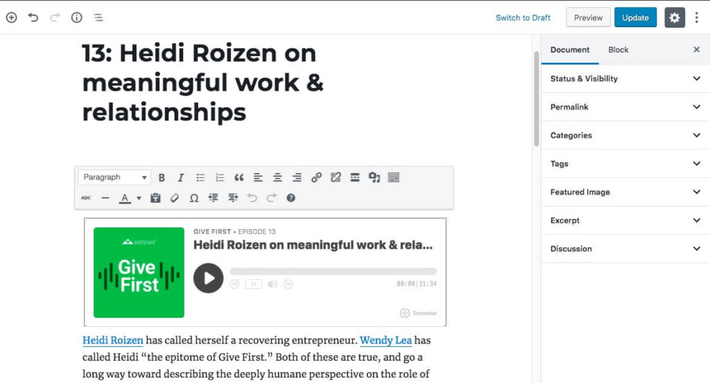 Der Post-Editor von WordPress.