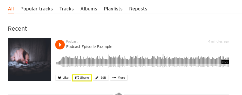 ปุ่มแชร์บนพอดคาสต์ SoundCloud