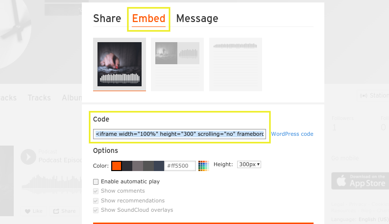 โค้ดฝังตัวของพอดคาสต์ SoundCloud