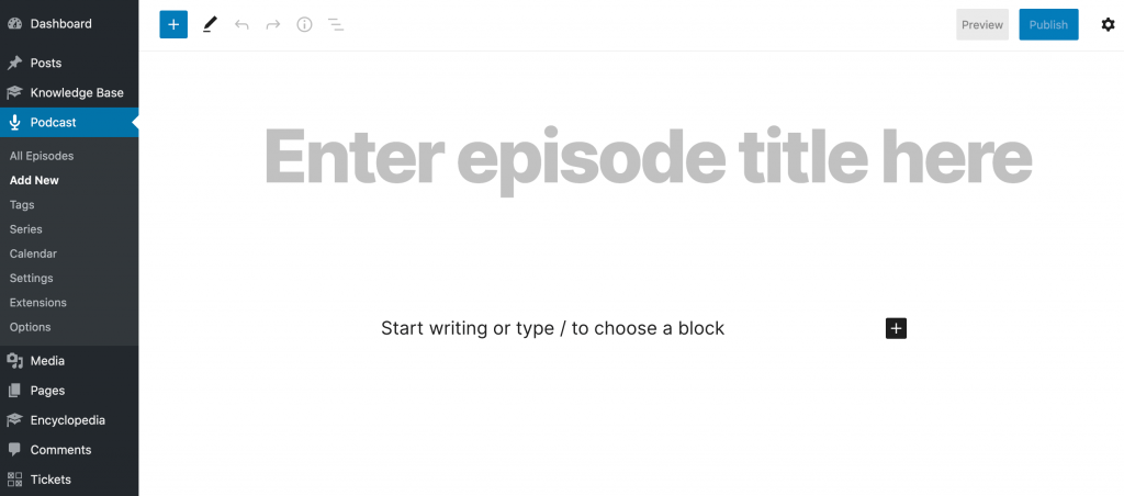 واجهة مستخدم Podcasting بسيطة للغاية.