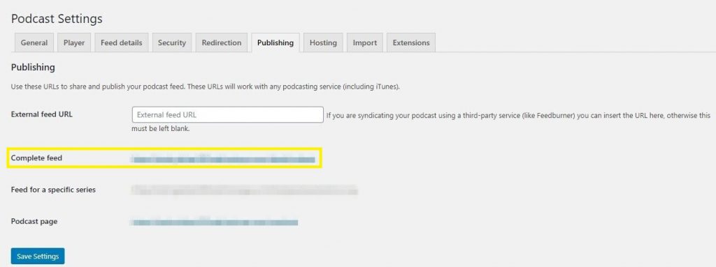 Une capture d'écran illustrant l'URL RSS à utiliser