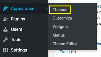 Meniul teme în WordPress.